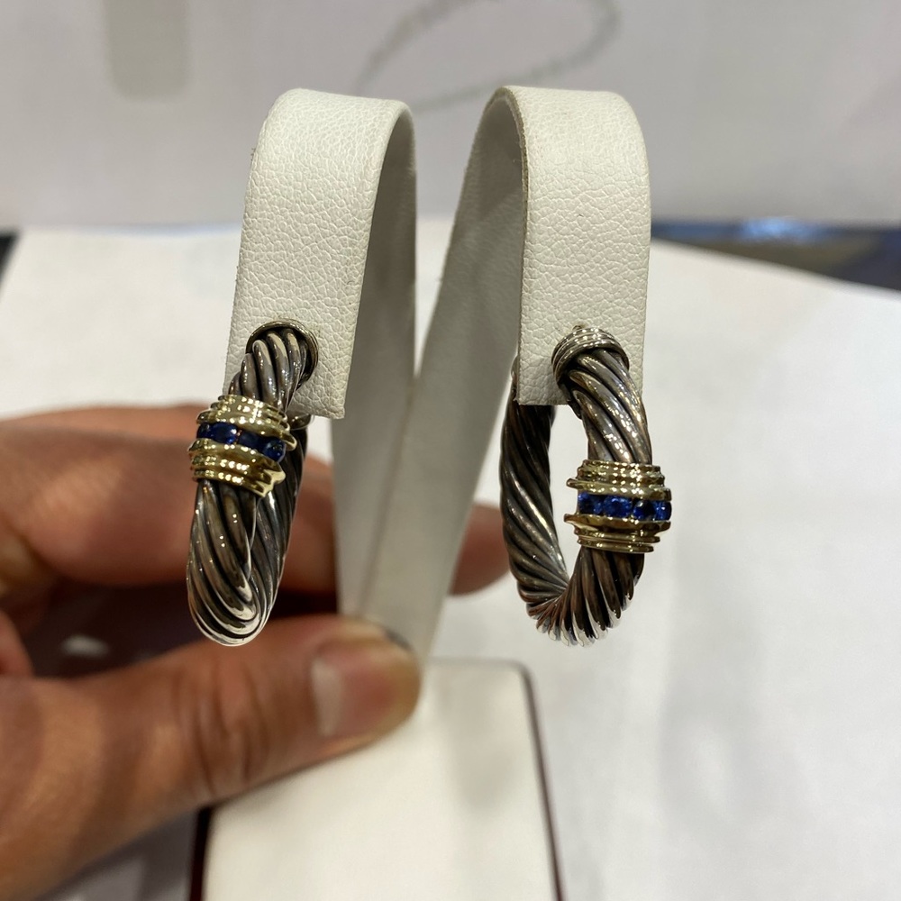 David Yurman Sapphire cable hoop earrings